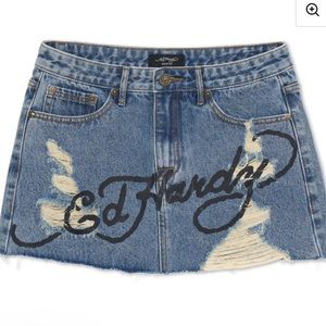 Ed Hardy Screaming Tigers Denim Skirt